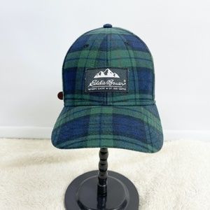 Eddie Bauer Green Plaid Cap Leather 